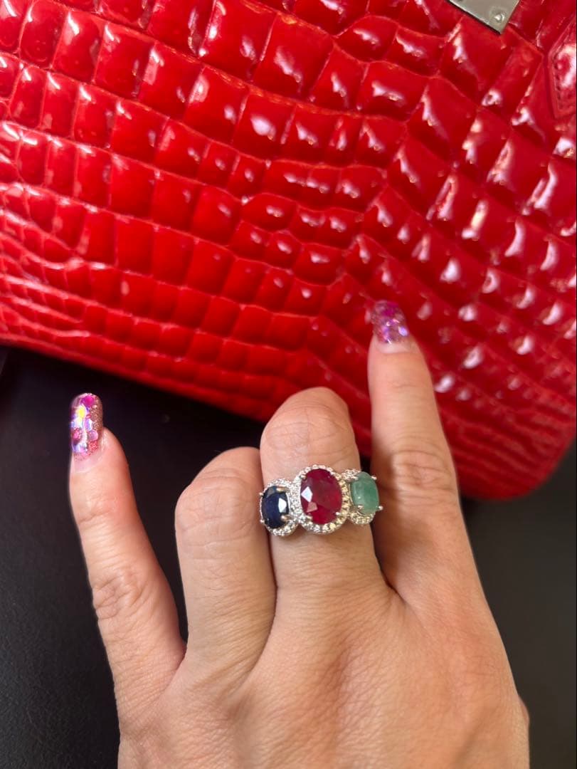 t*a様 天然ルビーサファイアエメラルドリング＆ネックレスセット　サイズ限定16