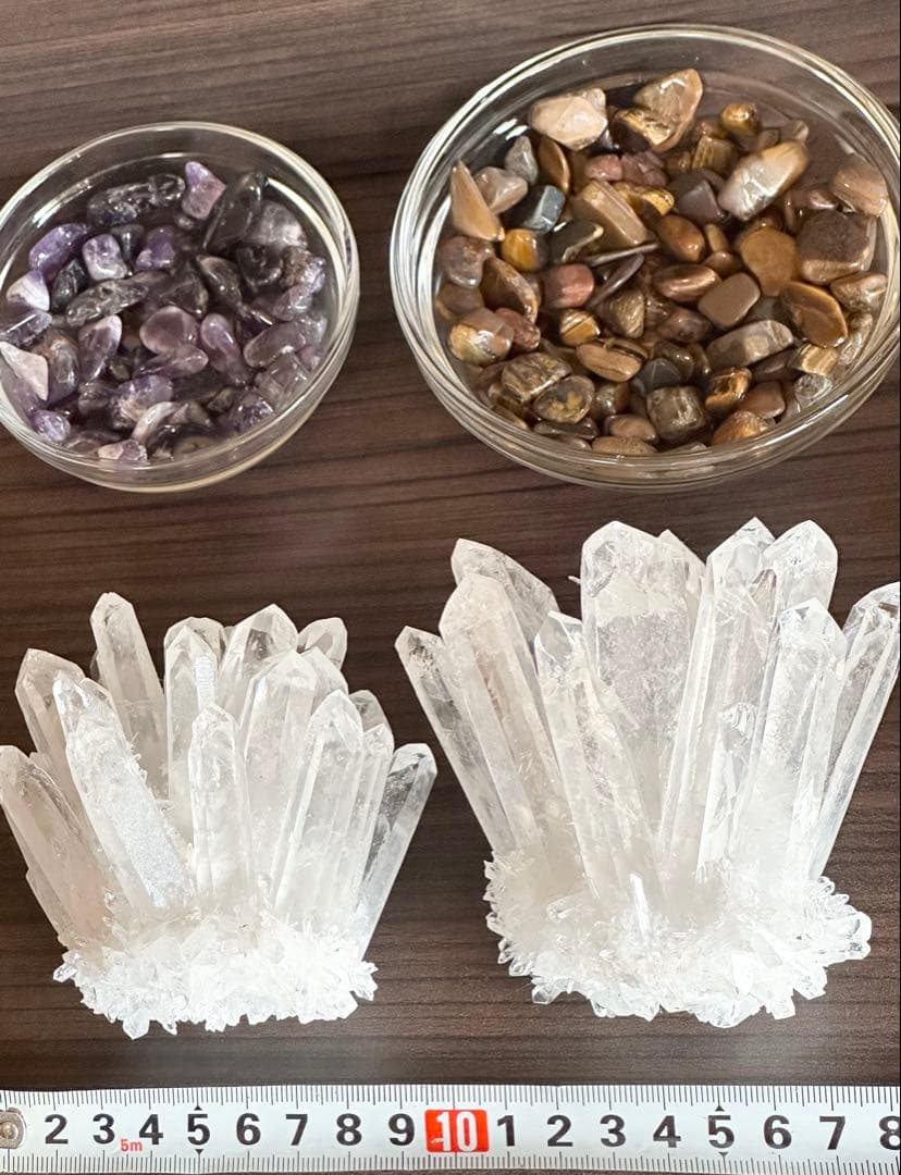 水晶クラスター2点セット(画像に写る物全てセット)撮影のため開封【新品未使用品】