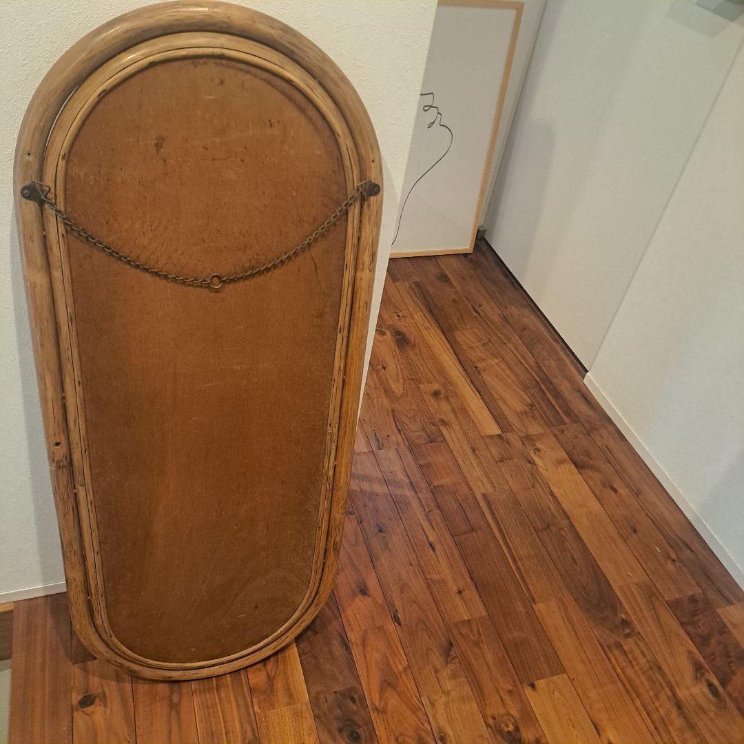 アンティーク　ラタン　オーバル　壁掛けミラー　姿見　ヴィンテージ 99×41