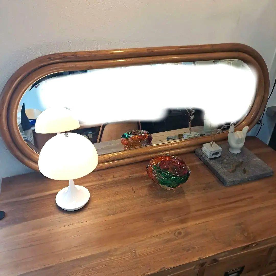 アンティーク　ラタン　オーバル　壁掛けミラー　姿見　ヴィンテージ 99×41