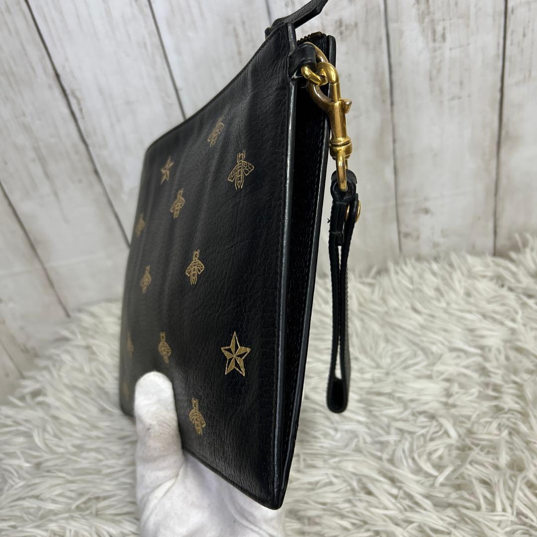 GUCCI セカンドバッグ　クラッチバッグ　ビー　ハチ　ロゴ　レザー　ブラック