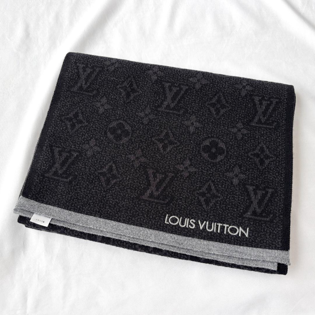 極美品 ルイヴィトン エシャルプ マイモノグラム エクリプス マフラー グレー