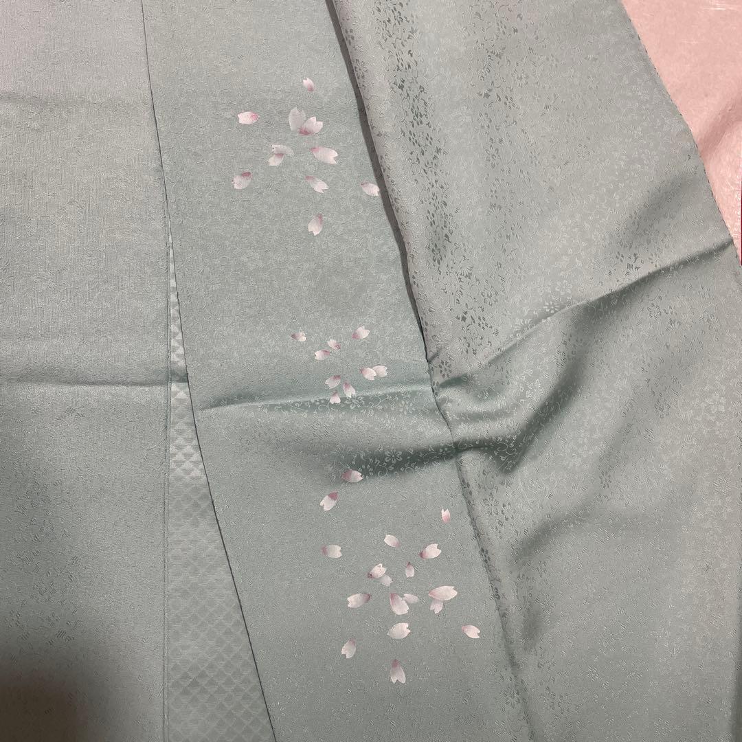 袷　色無地　桜の花びら　一つ紋　身丈171