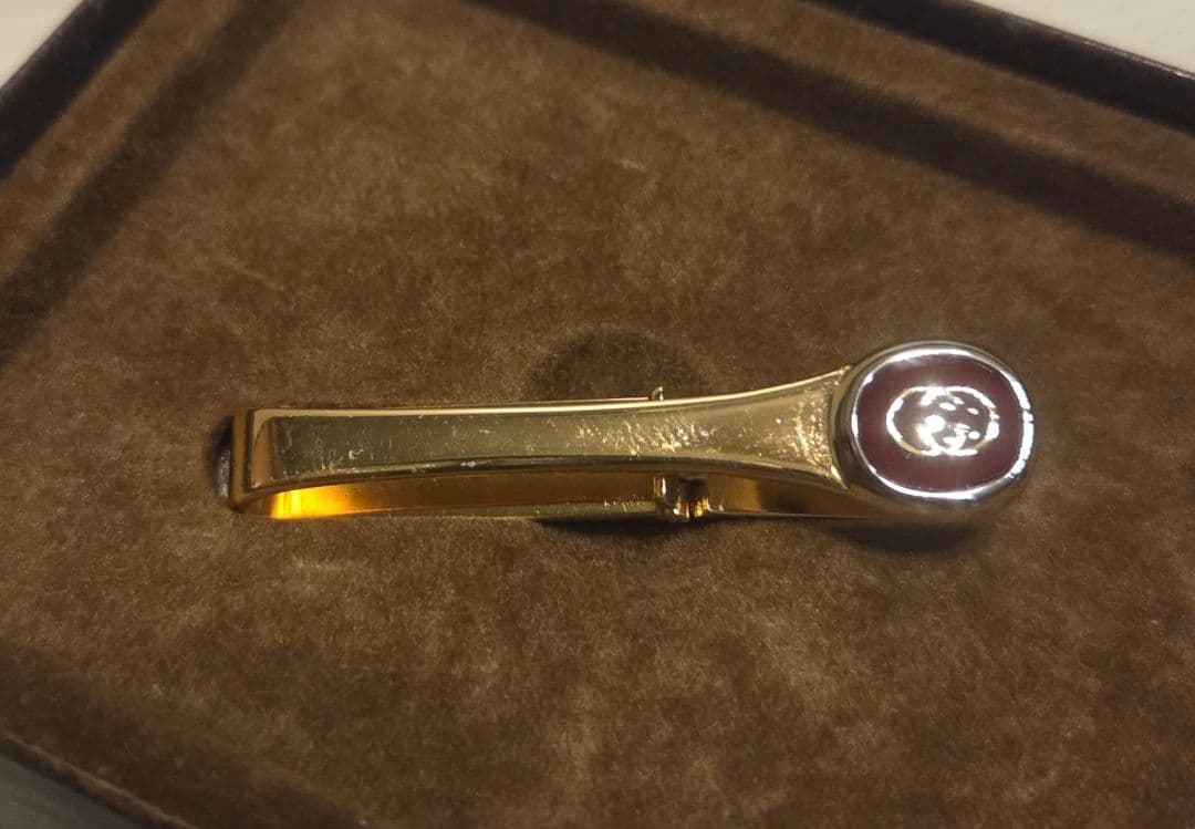 GUCCI ネクタイピン　カフスセット　ヴィンテージ　レッド　バーガンディ　箱付