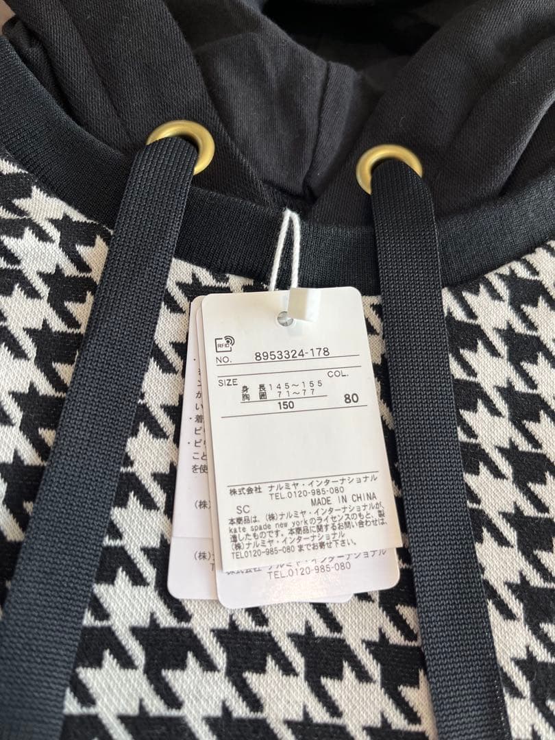【ケイトスペード】150 ❤︎新品未使用❤︎ 千鳥フードワンピース 黒