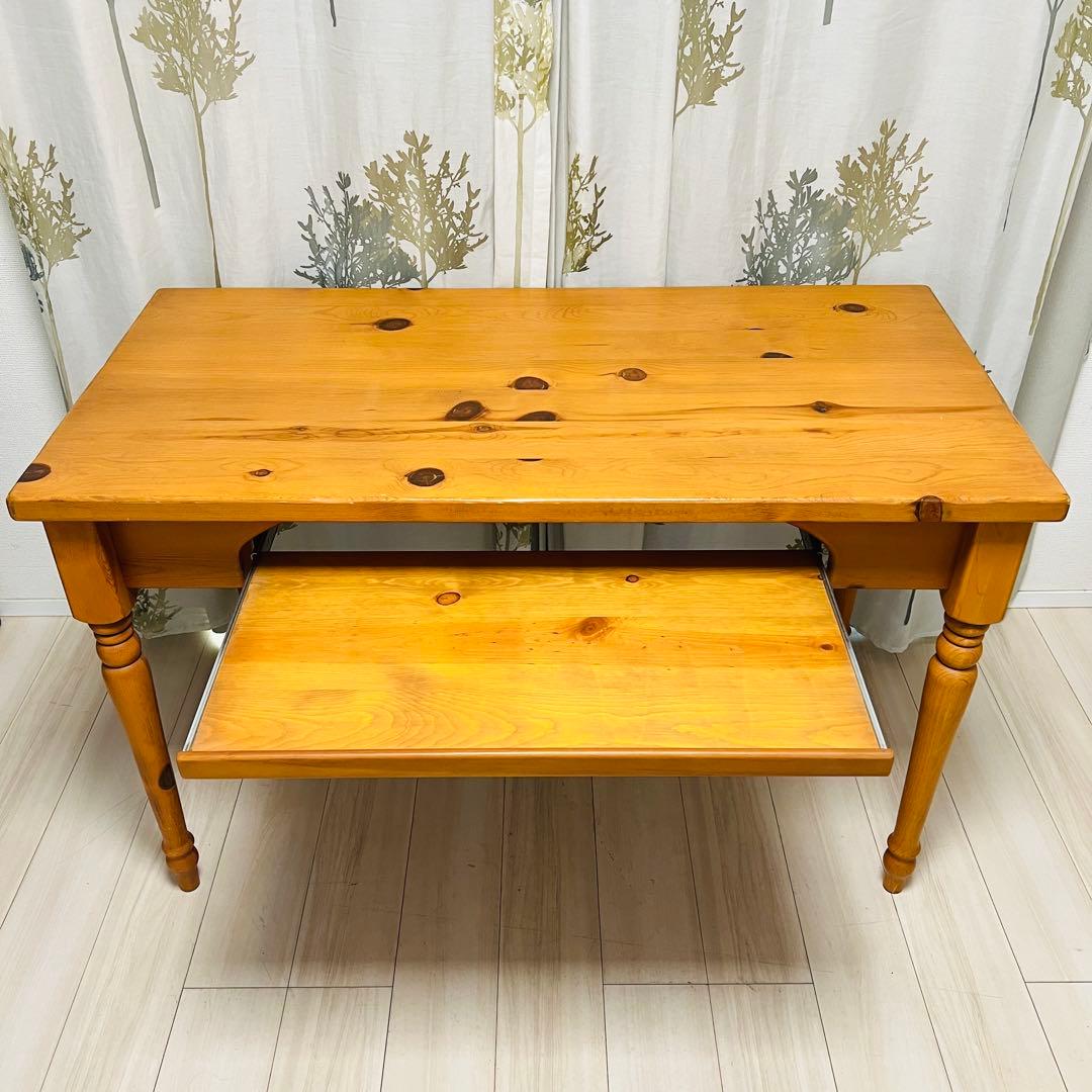 アンティーク風 木製デスク キーボードスライダー付き 学習机 PCデスク