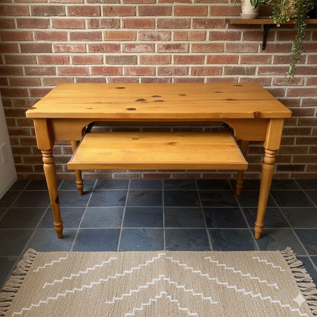 アンティーク風 木製デスク キーボードスライダー付き 学習机 PCデスク