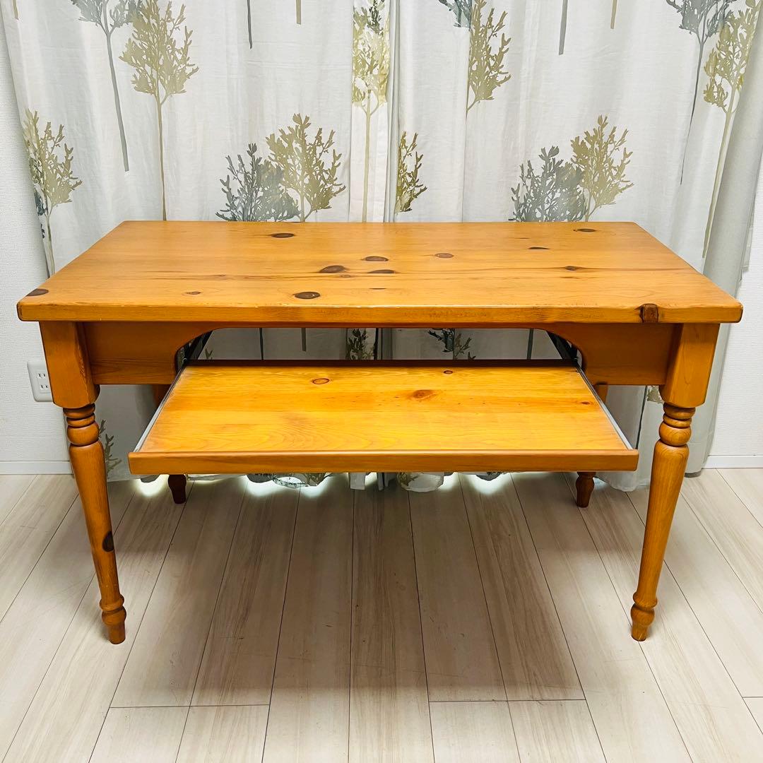 アンティーク風 木製デスク キーボードスライダー付き 学習机 PCデスク