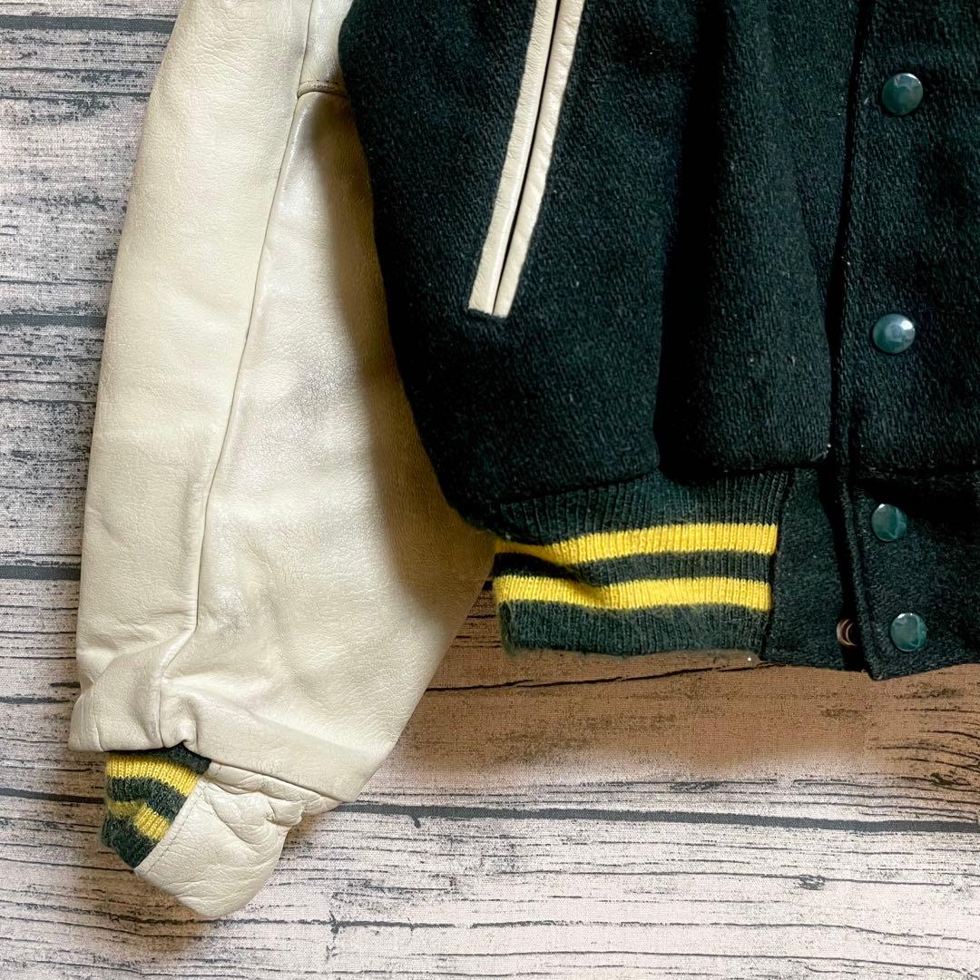 90s ゴールデンベア/made USA スタジャン レザー/クマ/キルティング