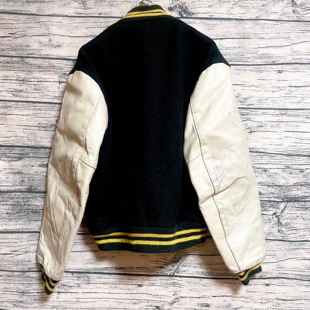 90s ゴールデンベア/made USA スタジャン レザー/クマ/キルティング