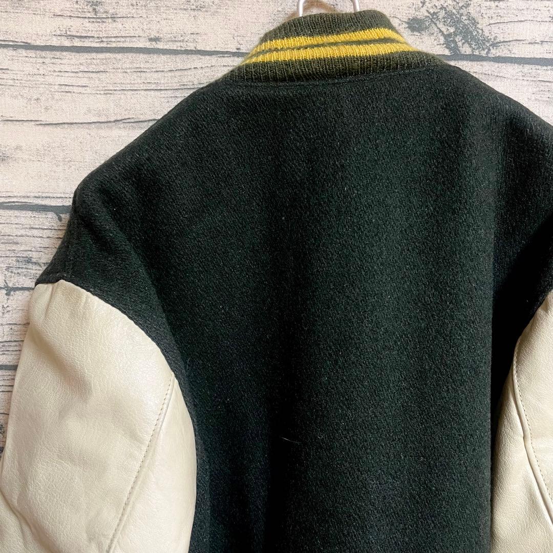 90s ゴールデンベア/made USA スタジャン レザー/クマ/キルティング