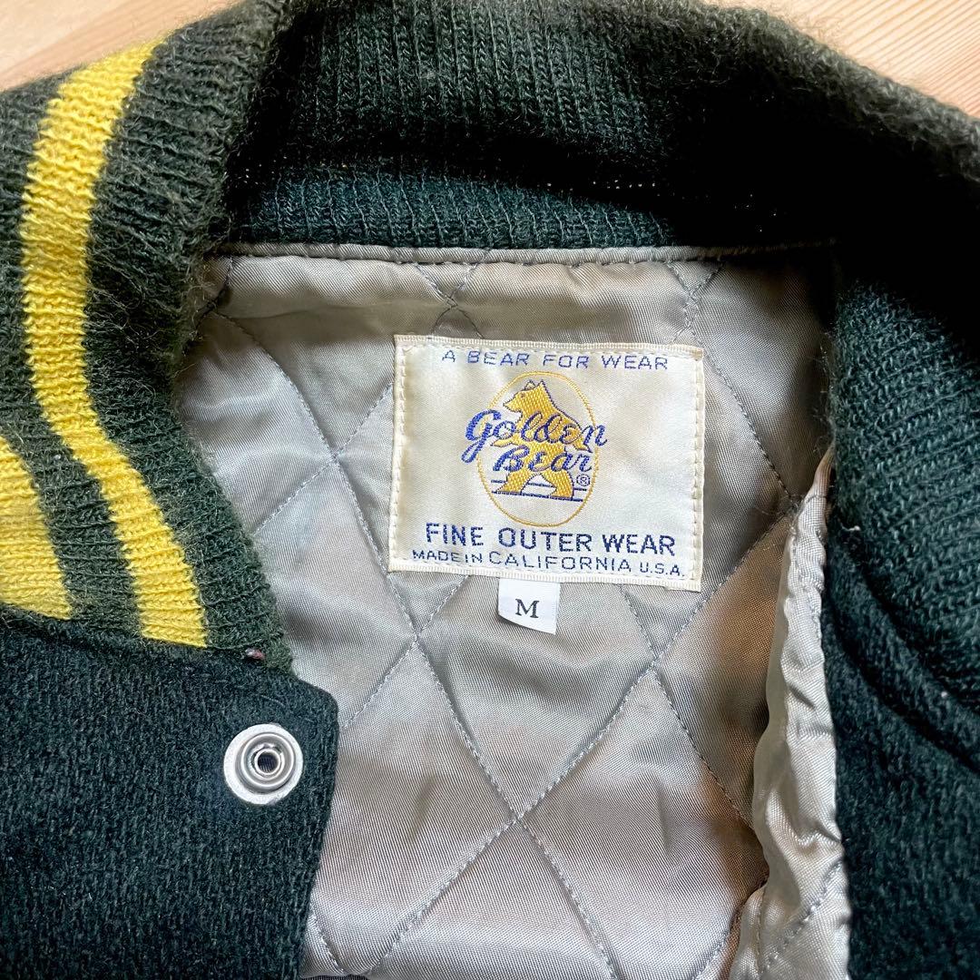 90s ゴールデンベア/made USA スタジャン レザー/クマ/キルティング
