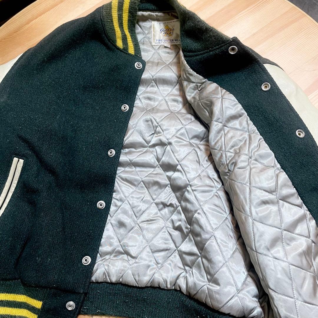 90s ゴールデンベア/made USA スタジャン レザー/クマ/キルティング