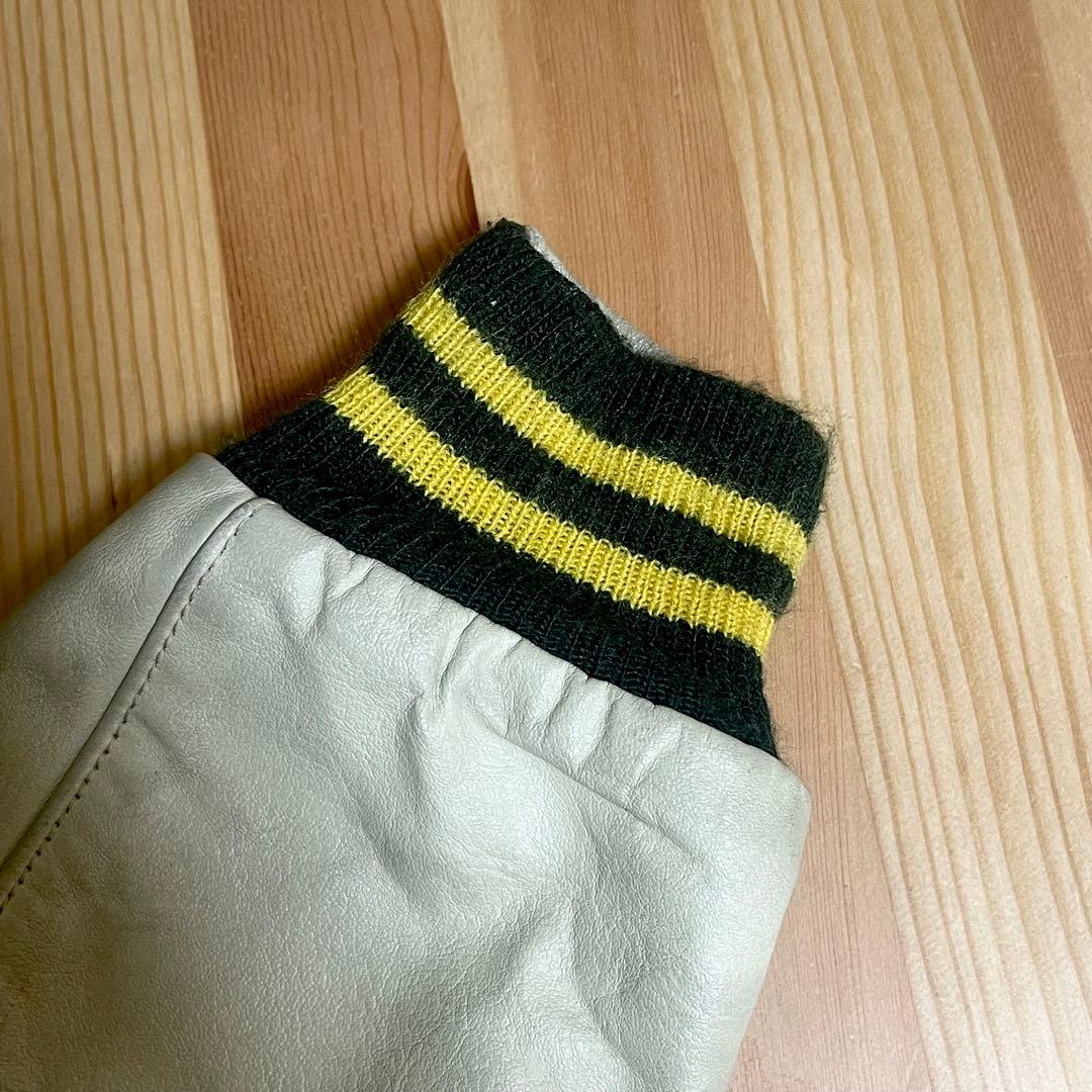 90s ゴールデンベア/made USA スタジャン レザー/クマ/キルティング