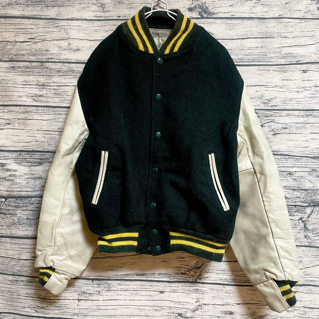 90s ゴールデンベア/made USA スタジャン レザー/クマ/キルティング