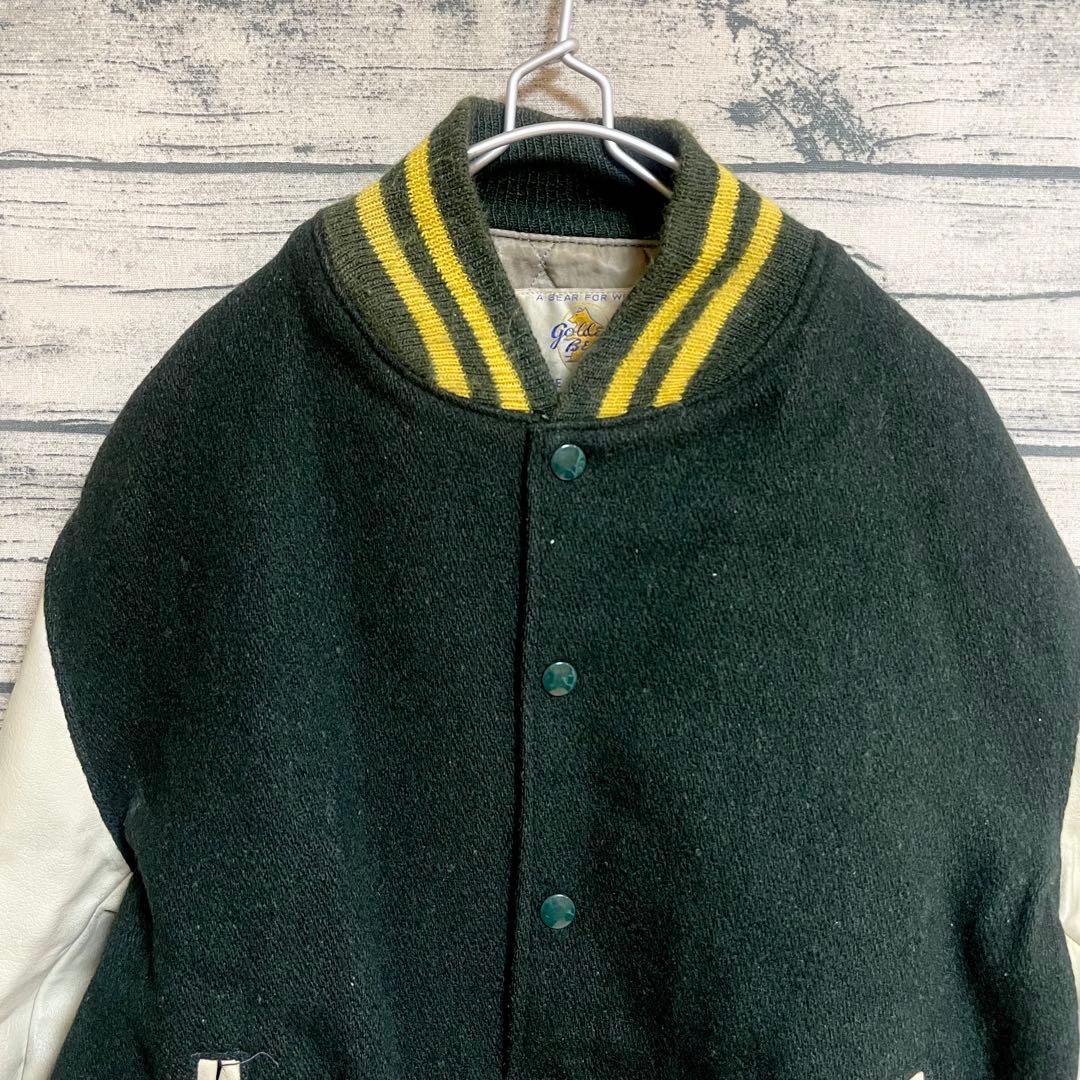 90s ゴールデンベア/made USA スタジャン レザー/クマ/キルティング