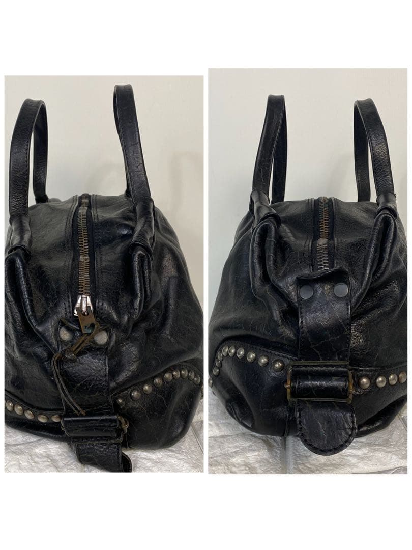 【希少】HTC ミニボストンバッグ　スタッズ　レザー　ブラック　本革