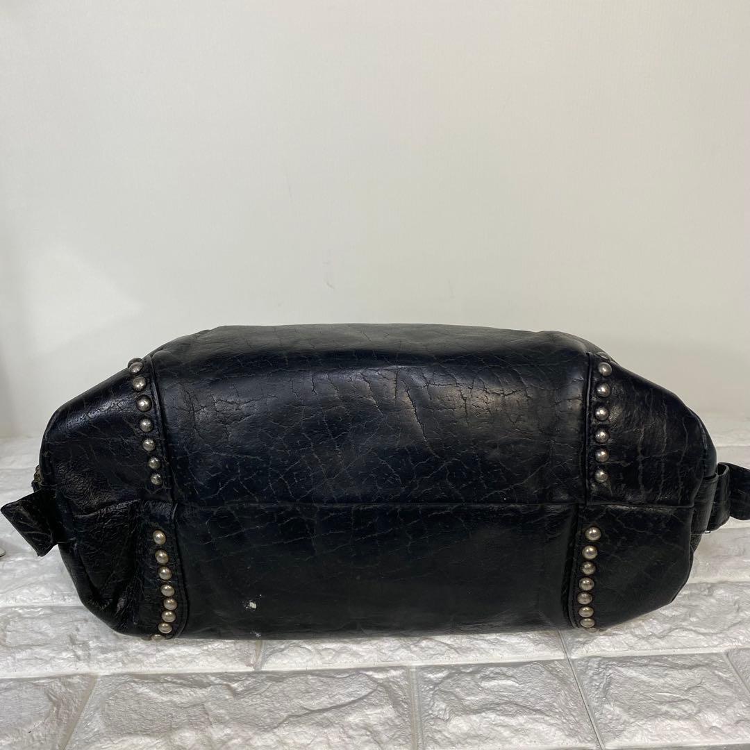 【希少】HTC ミニボストンバッグ　スタッズ　レザー　ブラック　本革