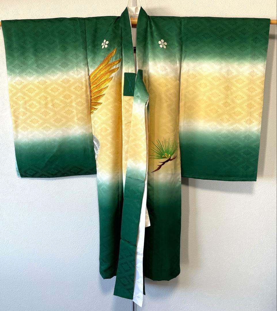 □男児正絹　お宮参り、祝着、産着　鷹総刺繍柄