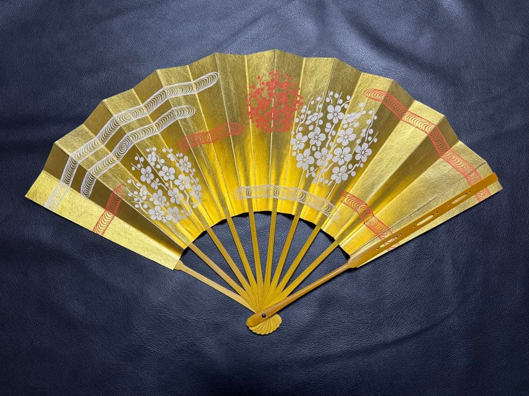 扇子　33.5cm 十松屋福井扇舗　金　観世水　紅白梅　仕舞扇　能楽　着物