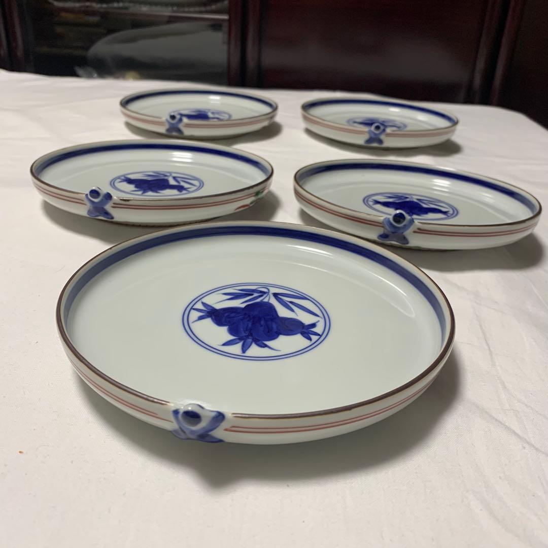 京焼 清水焼 二方花一閑人 銘々皿 5枚組 未使用