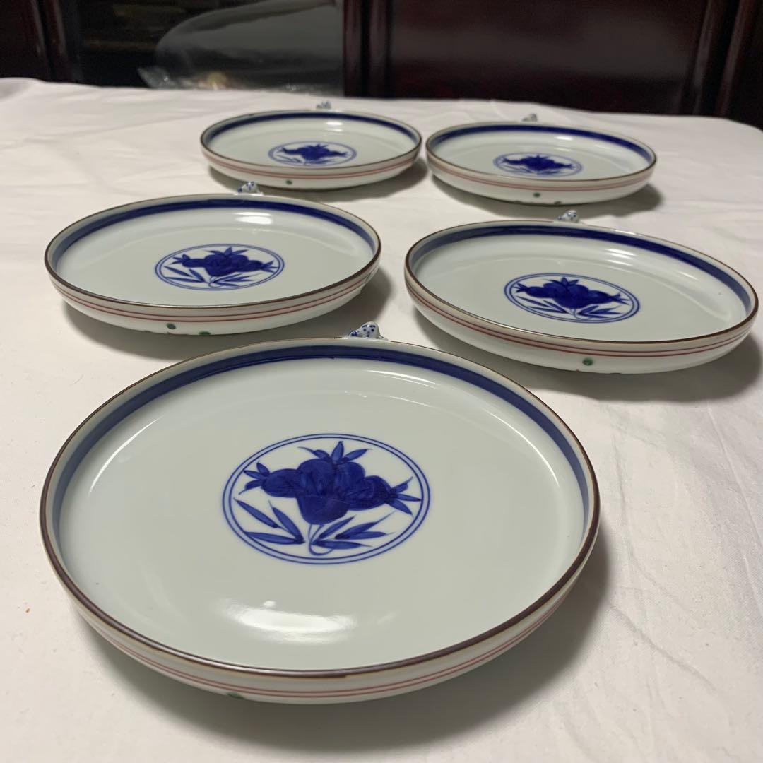 京焼 清水焼 二方花一閑人 銘々皿 5枚組 未使用