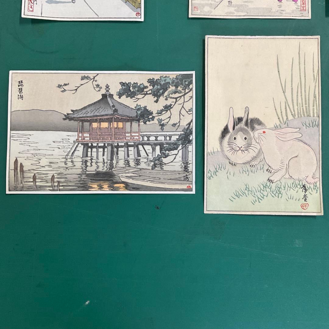 ハガキサイズ木版画　昭和10年頃のもの　8点　木版画