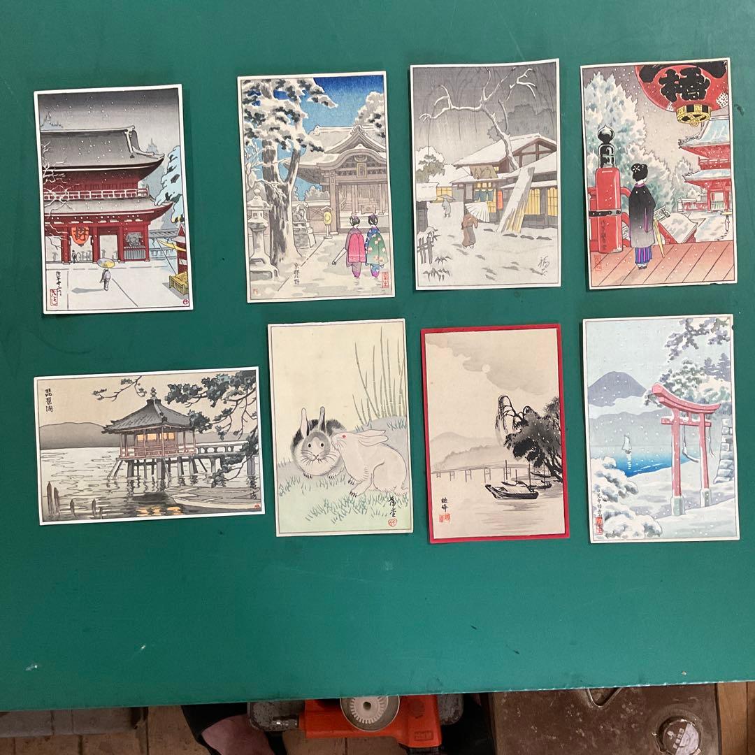 ハガキサイズ木版画　昭和10年頃のもの　8点　木版画