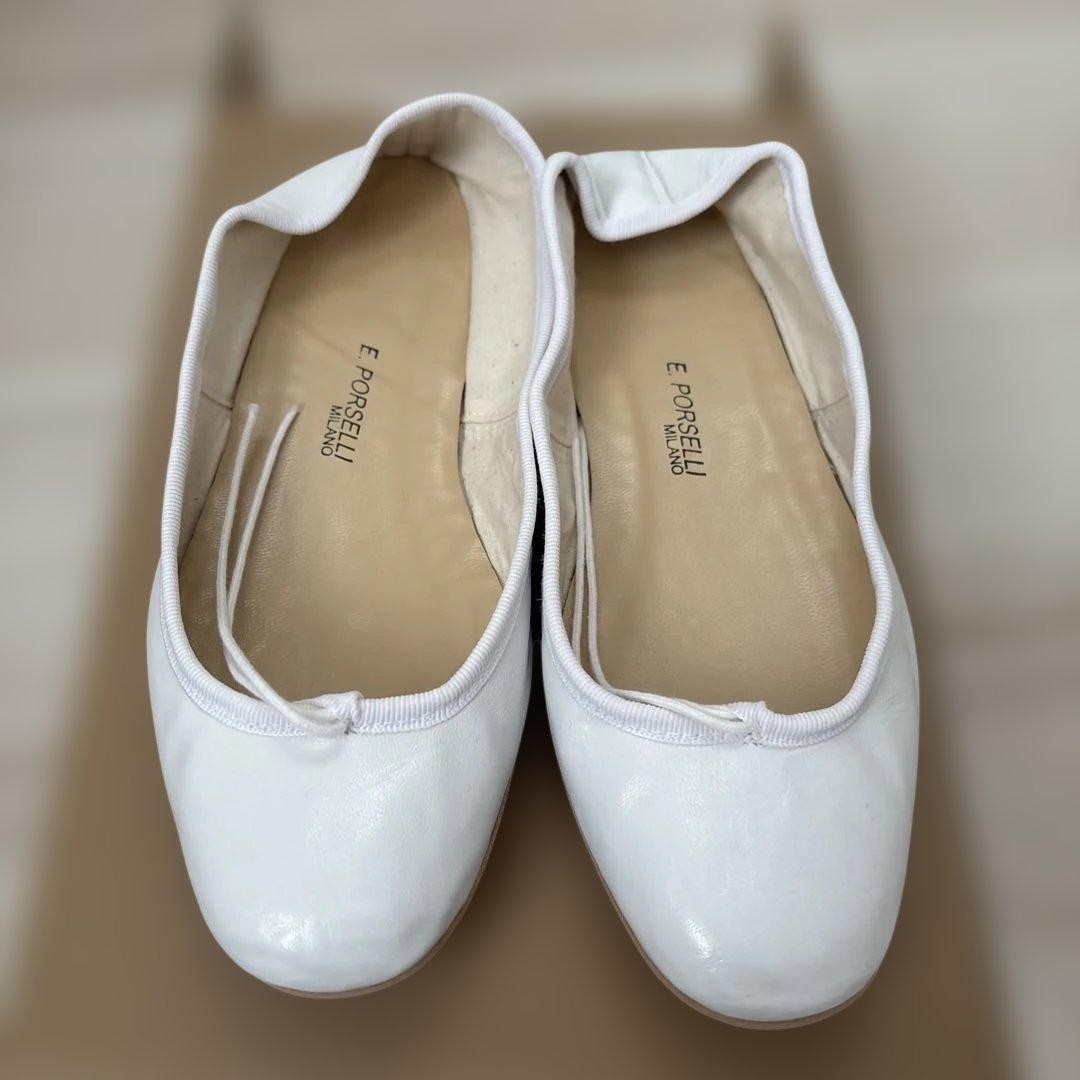 E. Porselli ホワイト バレエシューズ