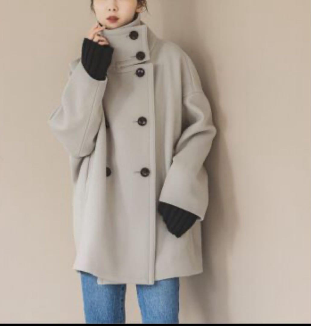 NOBLE スタンドカラーオーバーコート　ベージュ