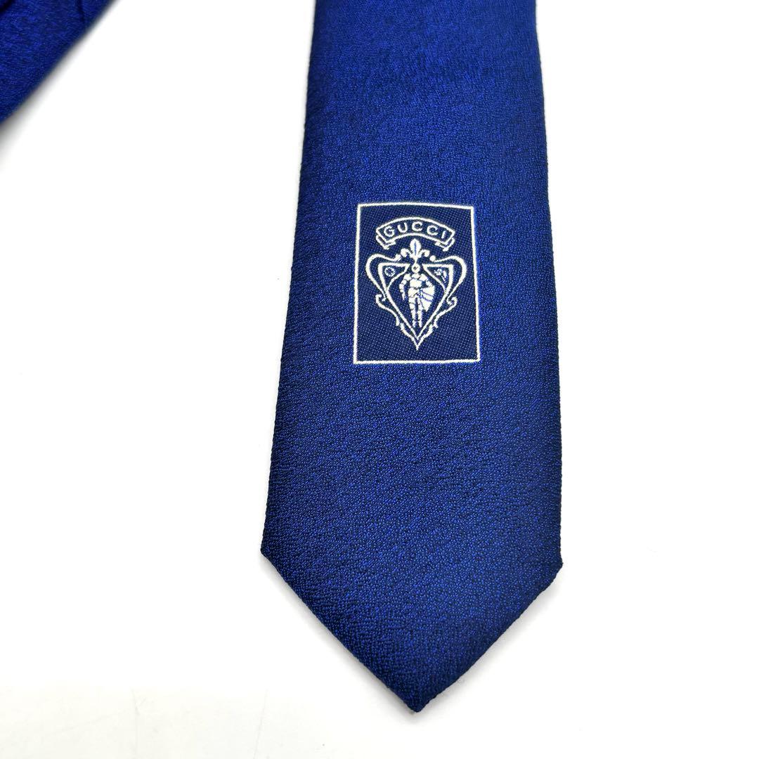 未使用級　GUCCI グッチ　ネクタイ　青　ブルー　ネイビー　無地　ソリッドタイ