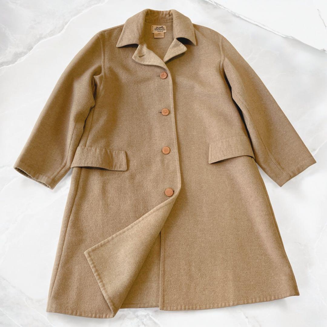 エルメス　HERMES カシミヤ100% 　茶色　　コート　馬車　L〜XLロング
