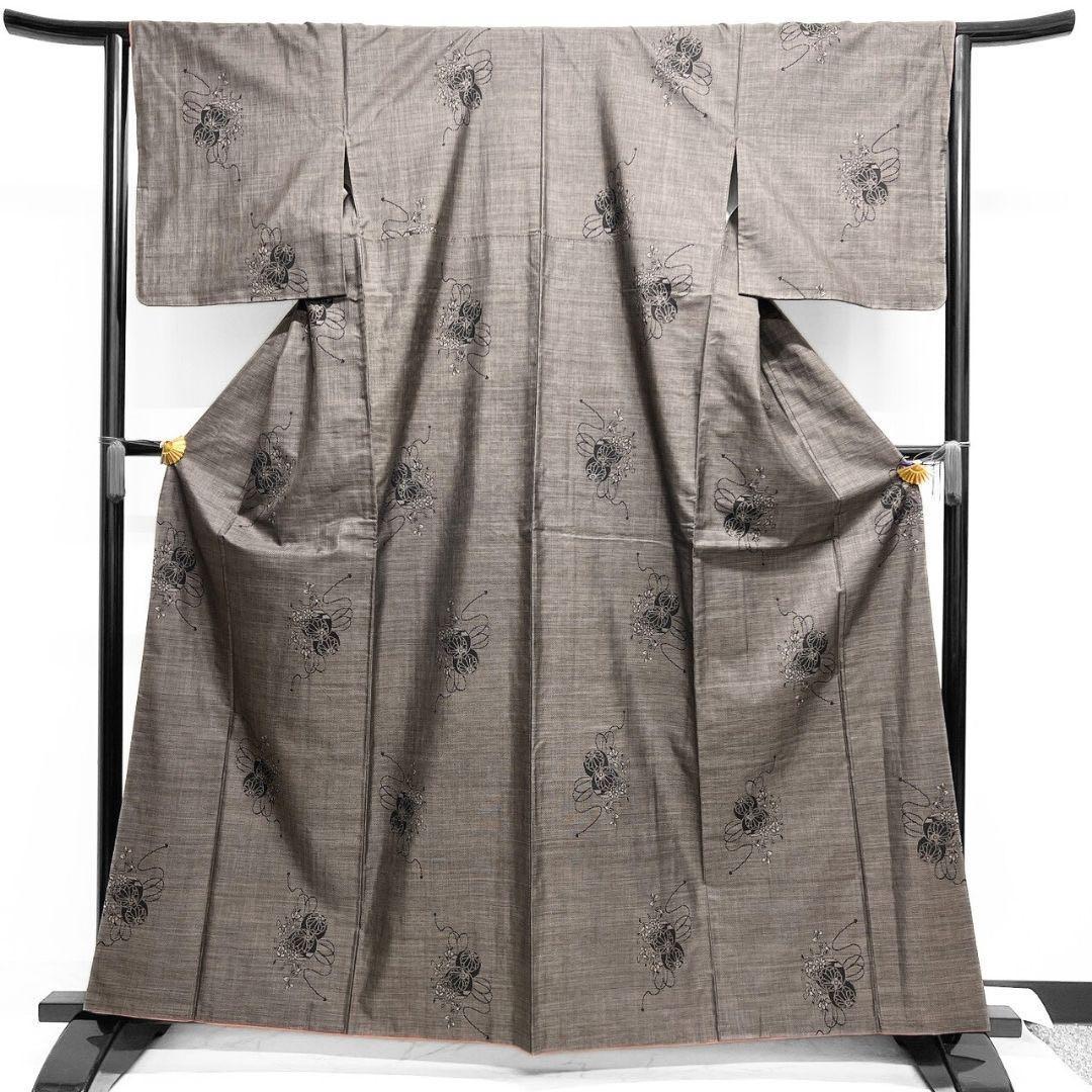 大島紬　小紋　泥染　鞠　水引　花模様　着物　015b p