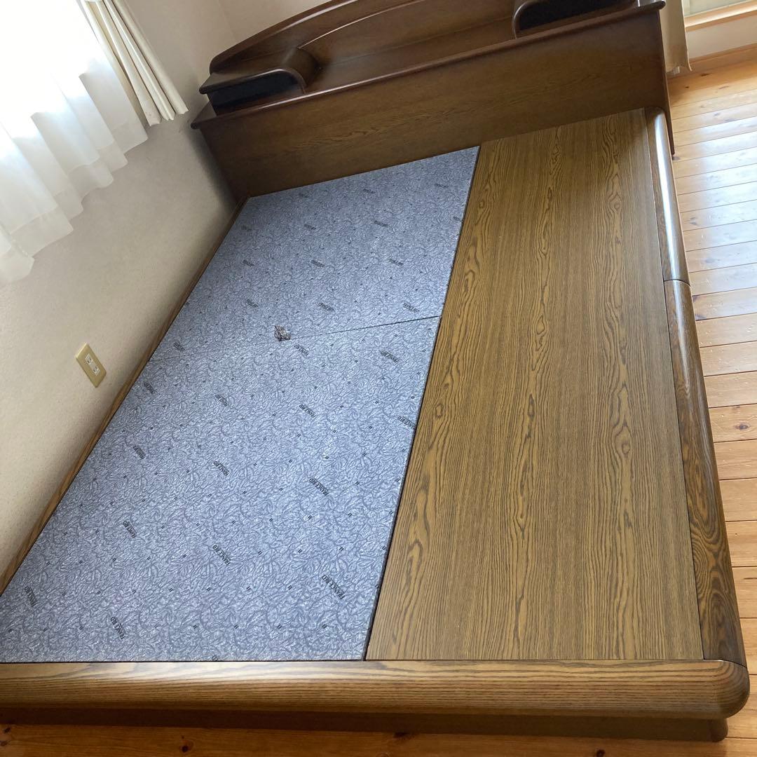 収納付きブラウンベッド　フランスベッドフレーム　クイーンサイズ