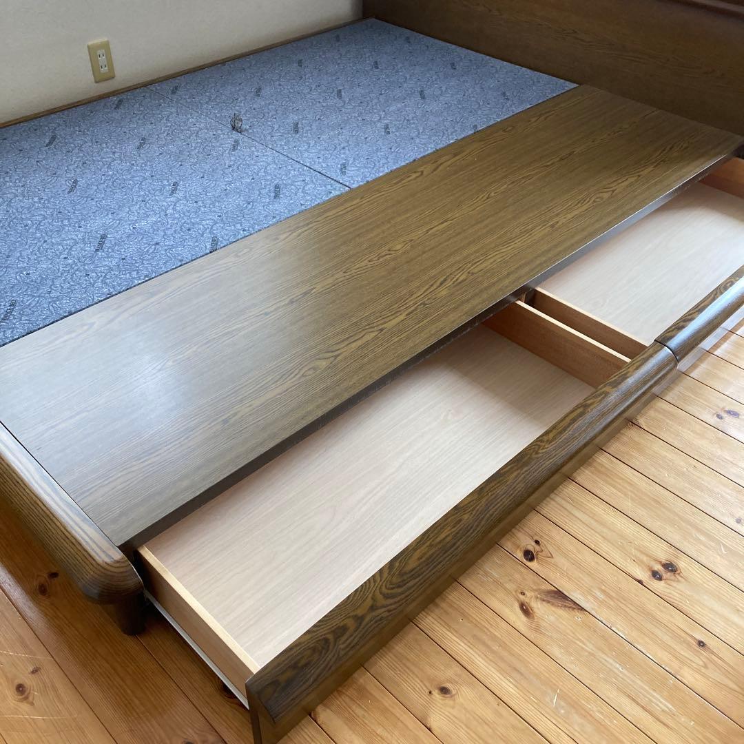 収納付きブラウンベッド　フランスベッドフレーム　クイーンサイズ