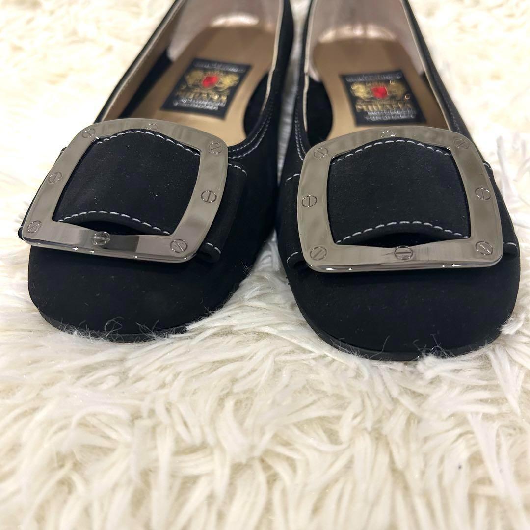 極美品 MIHAMA ミハマ エナメル バックル パンプス 黒 24 箱付き