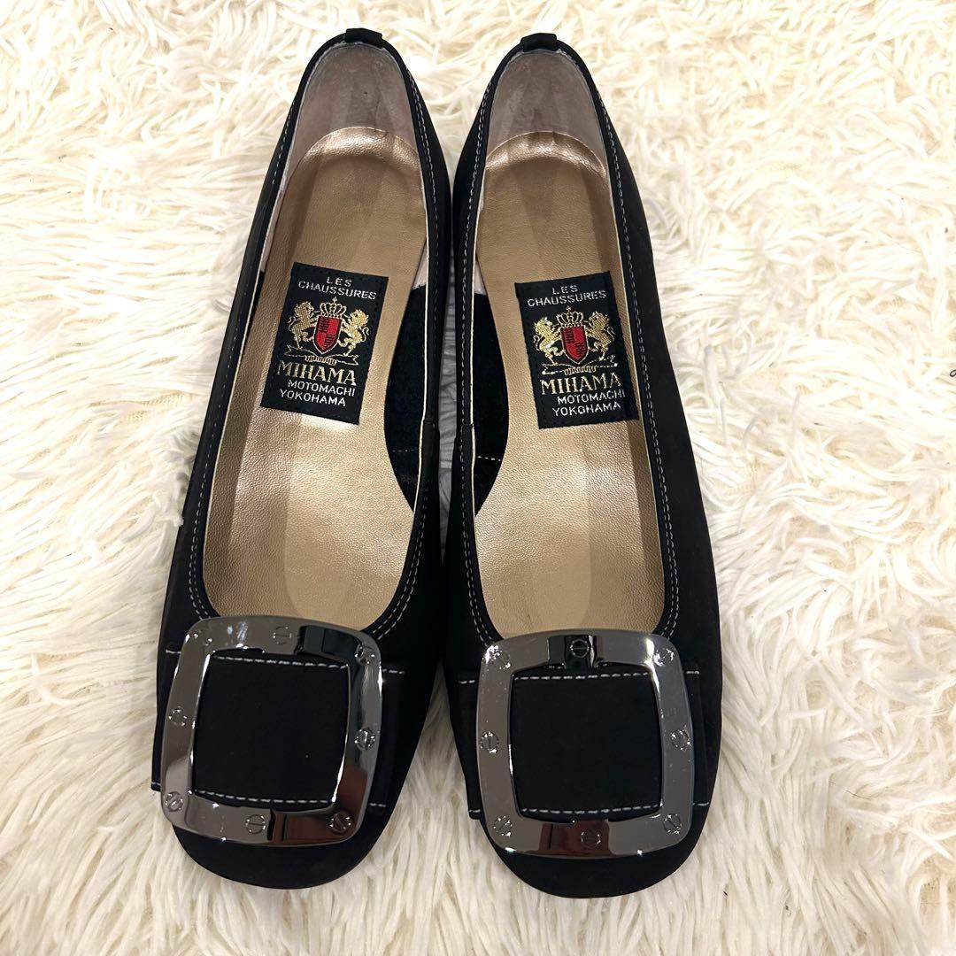 極美品 MIHAMA ミハマ エナメル バックル パンプス 黒 24 箱付き