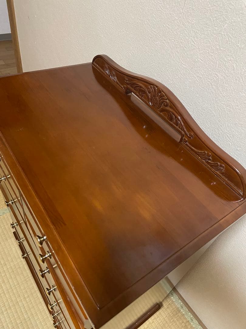 欧米風家具　木製ブラウンチェスト キャビネット　9引き出し スライド棚付き