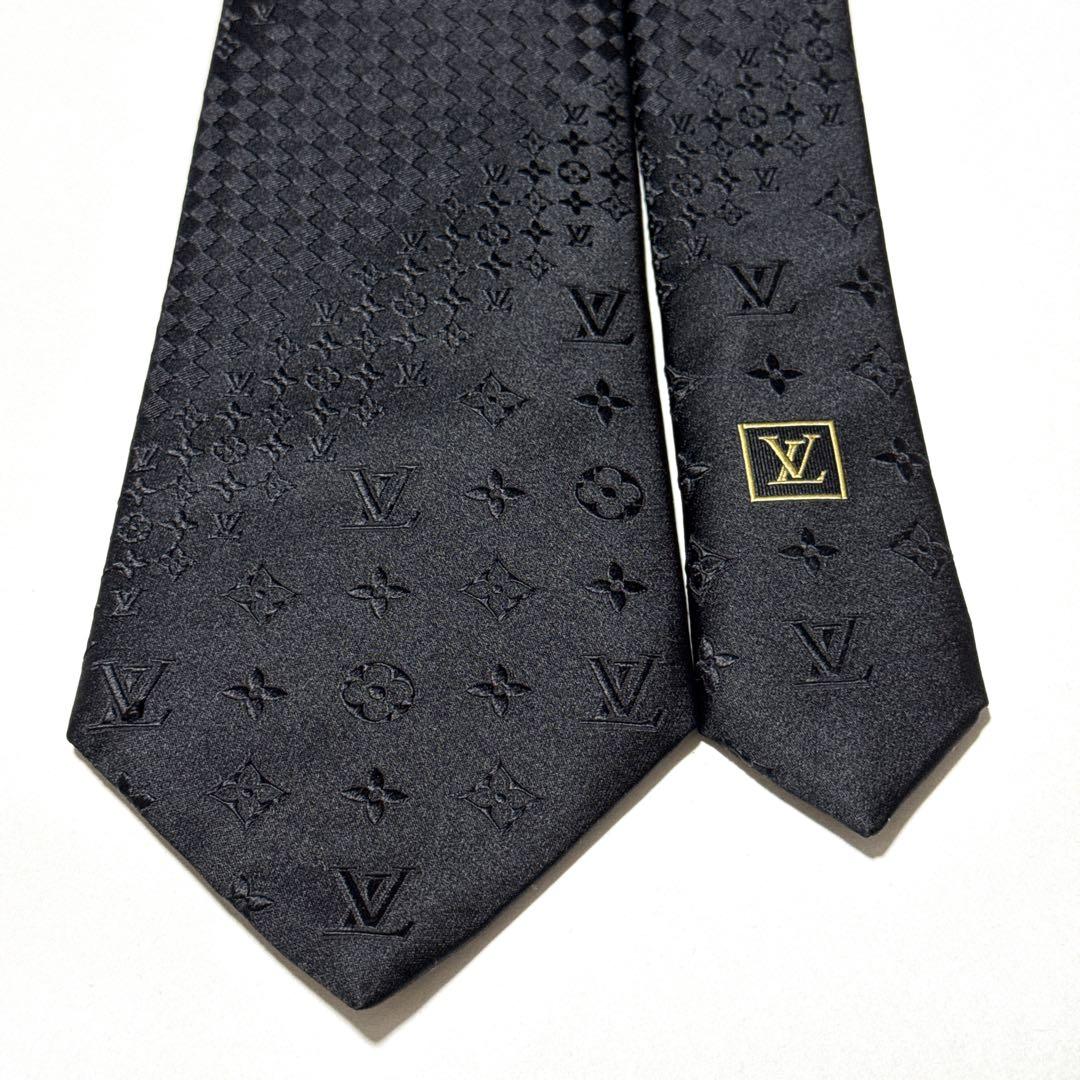 美品 ルイヴィトン ネクタイ クラヴァットミックス モノグラム ジャガード 黒