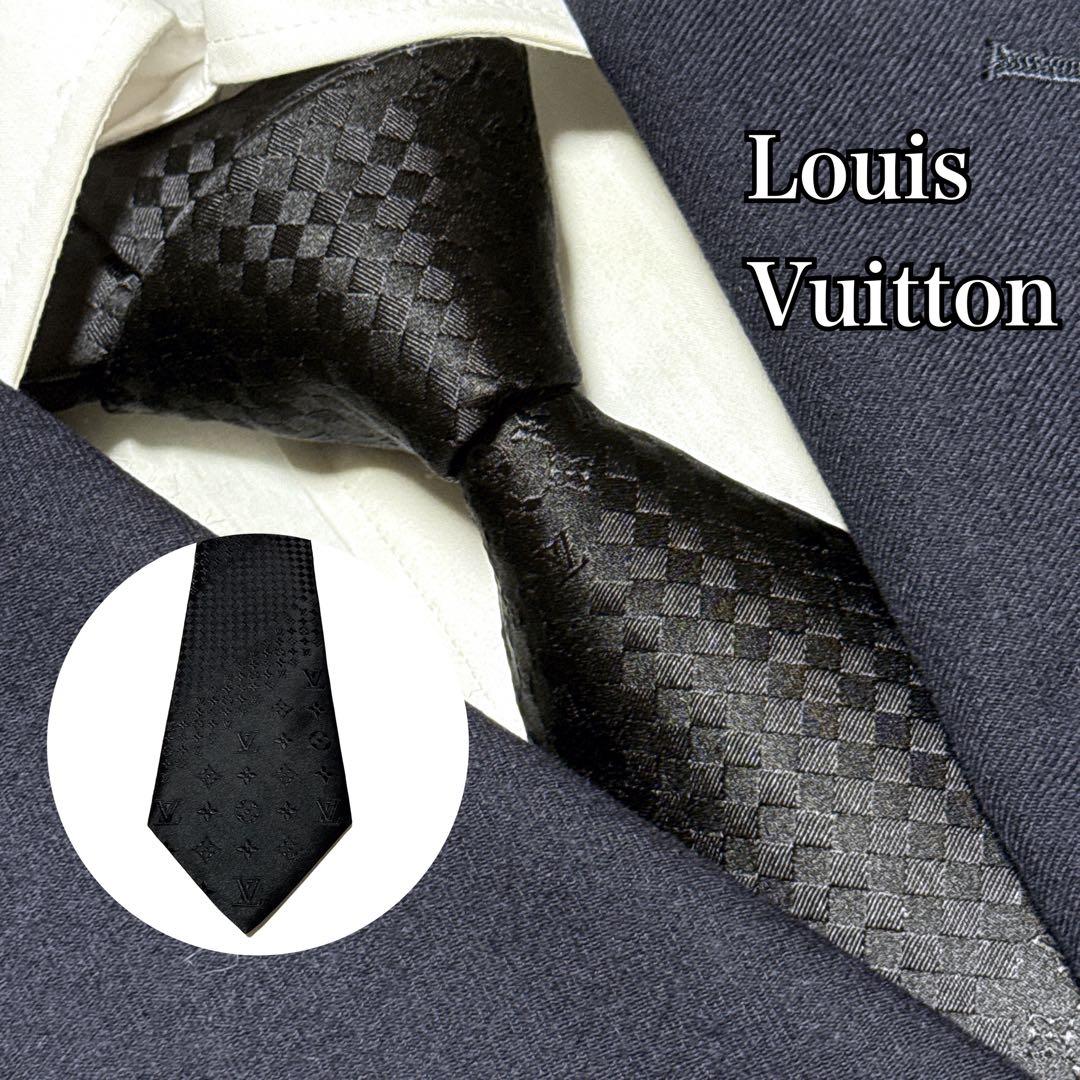 美品 ルイヴィトン ネクタイ クラヴァットミックス モノグラム ジャガード 黒