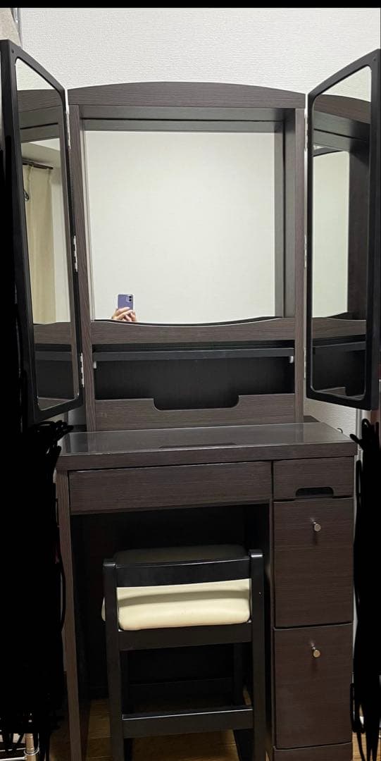 【送料込み】　ニトリ 三面鏡ドレッサー 椅子別売り　ダークブラウン