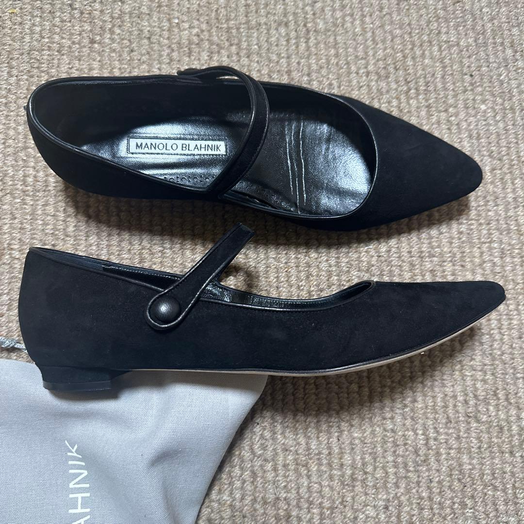 MANOLO BLAHNIK フラットシューズ メリージェーン 37.5 黒