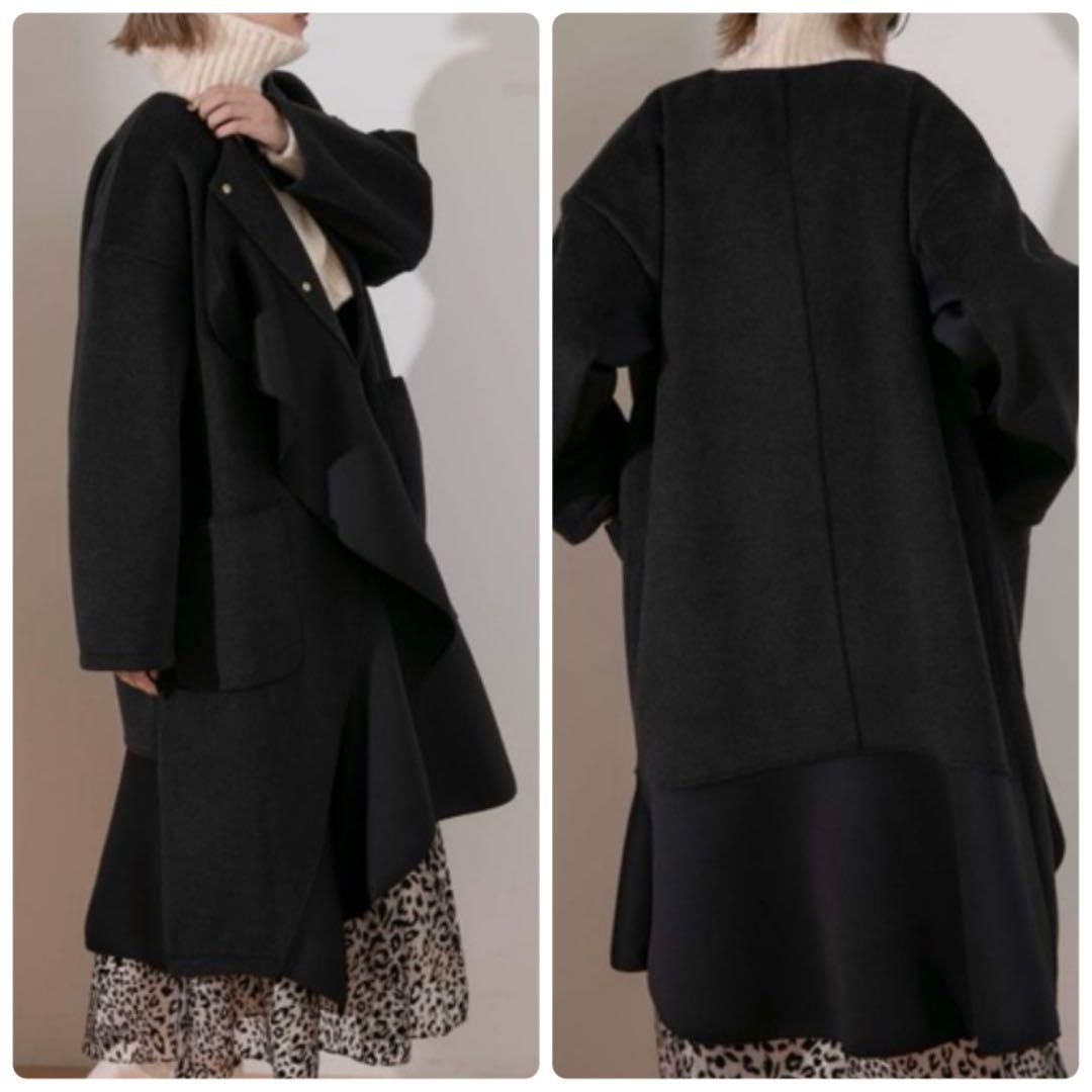 ✨新品✨Eimee Low エイミーロウ ボンディングフリルビーバーコート 黒