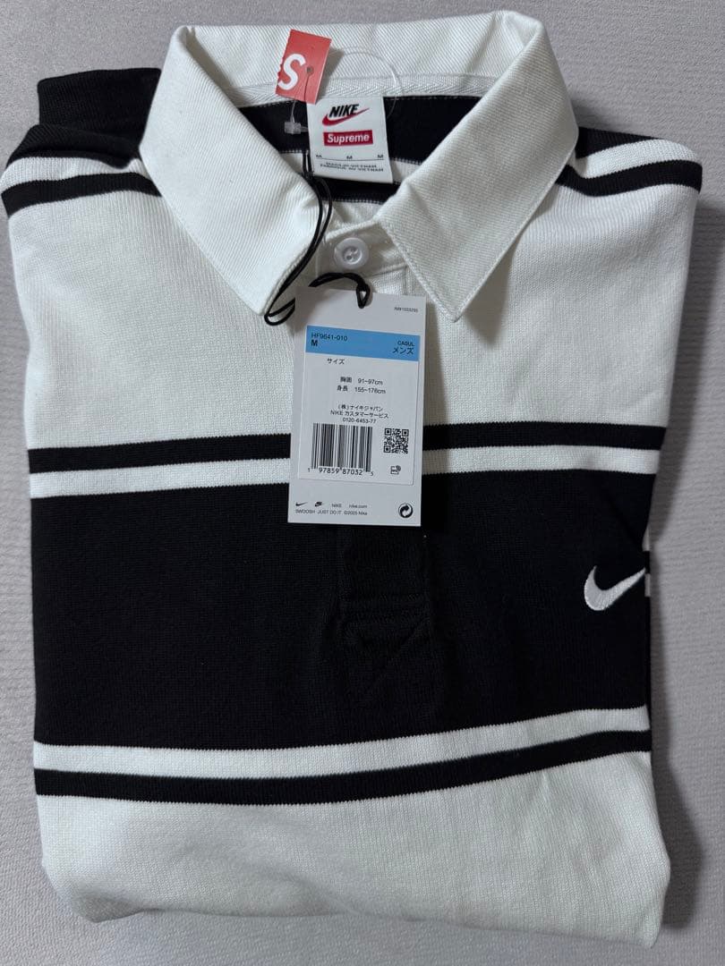 【新品未使用】Supreme Nike Stripe Rugby Black M
