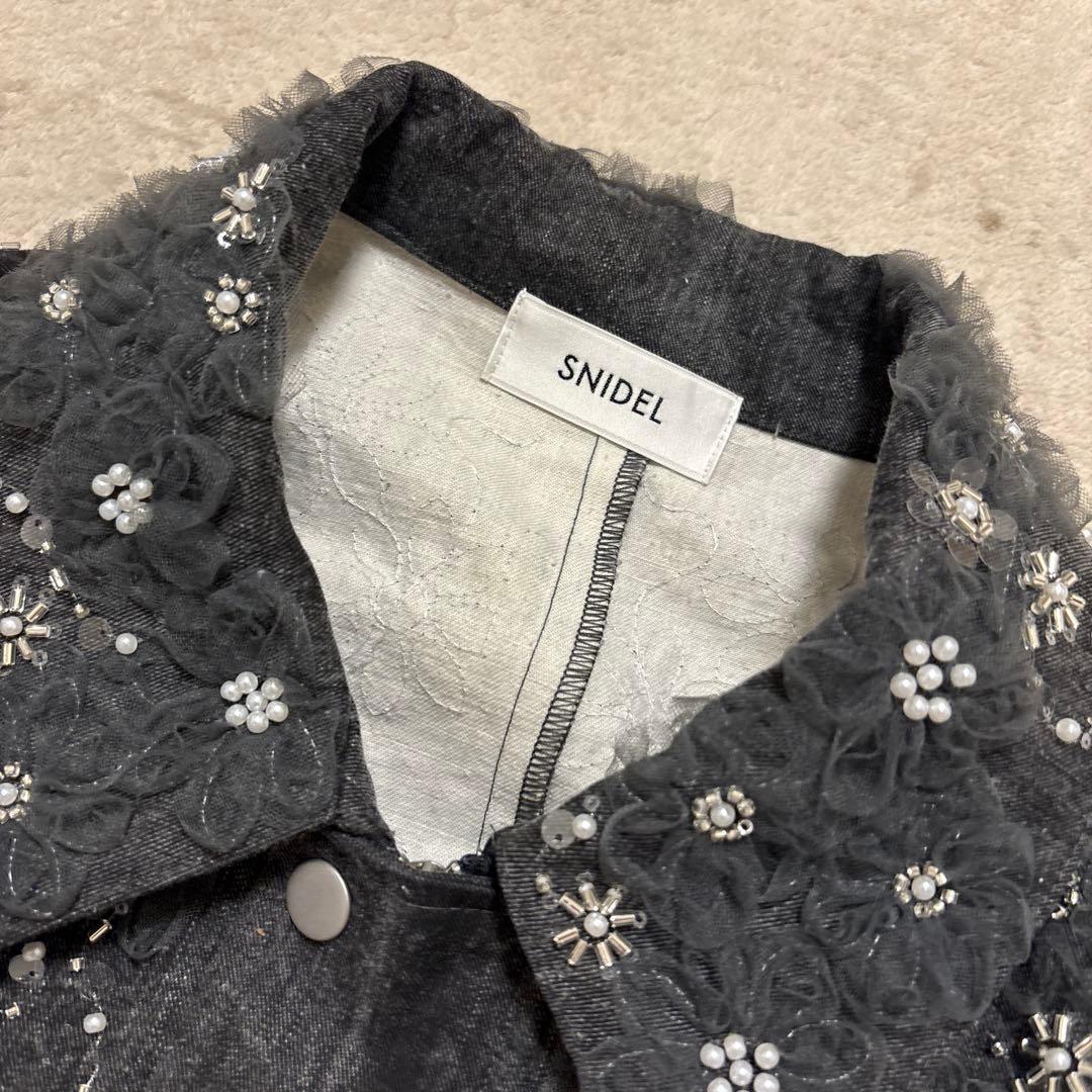 美品⭐️SNIDEL 24ss エンブロイダリーブルゾン　インディゴ　グレー　花