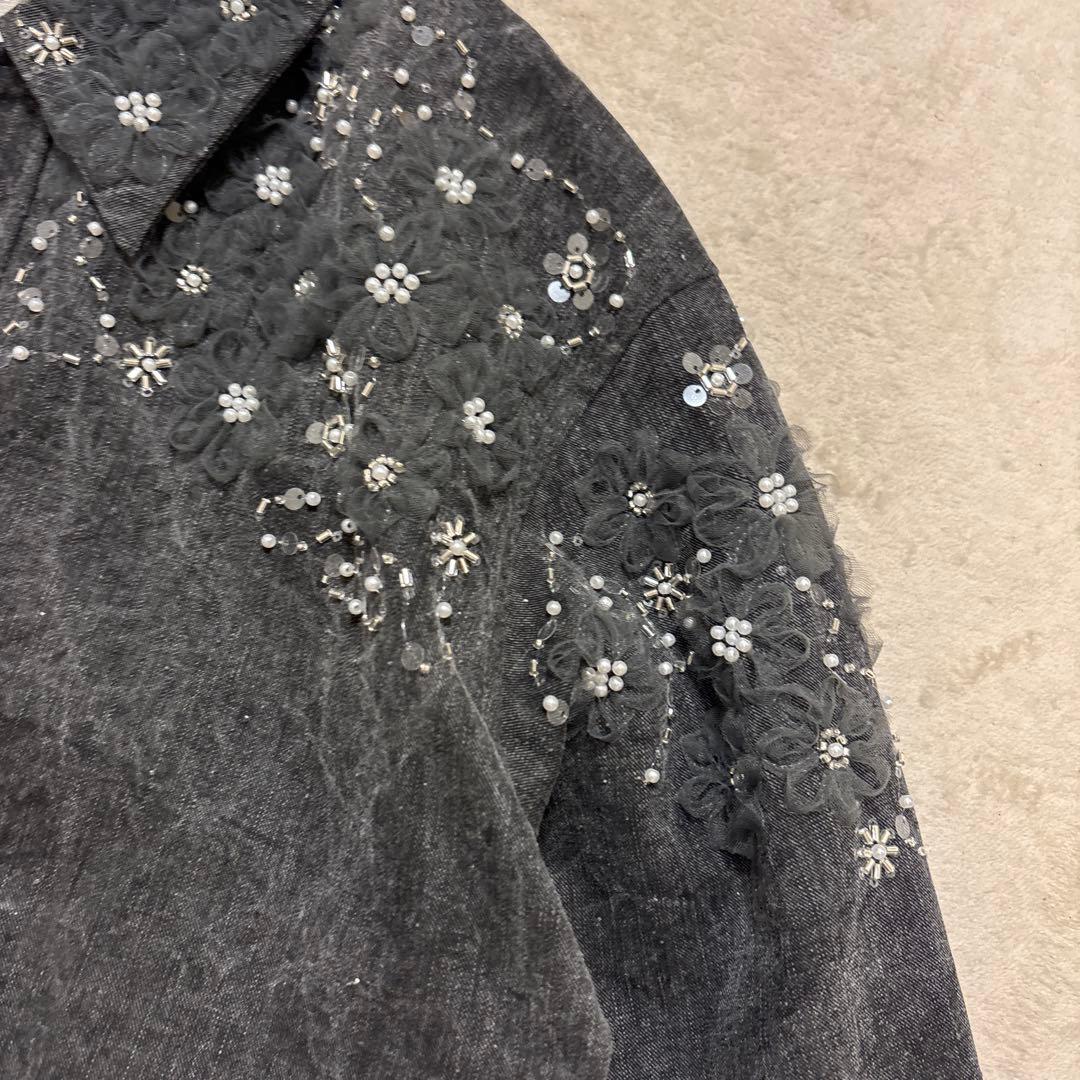 美品⭐️SNIDEL 24ss エンブロイダリーブルゾン　インディゴ　グレー　花