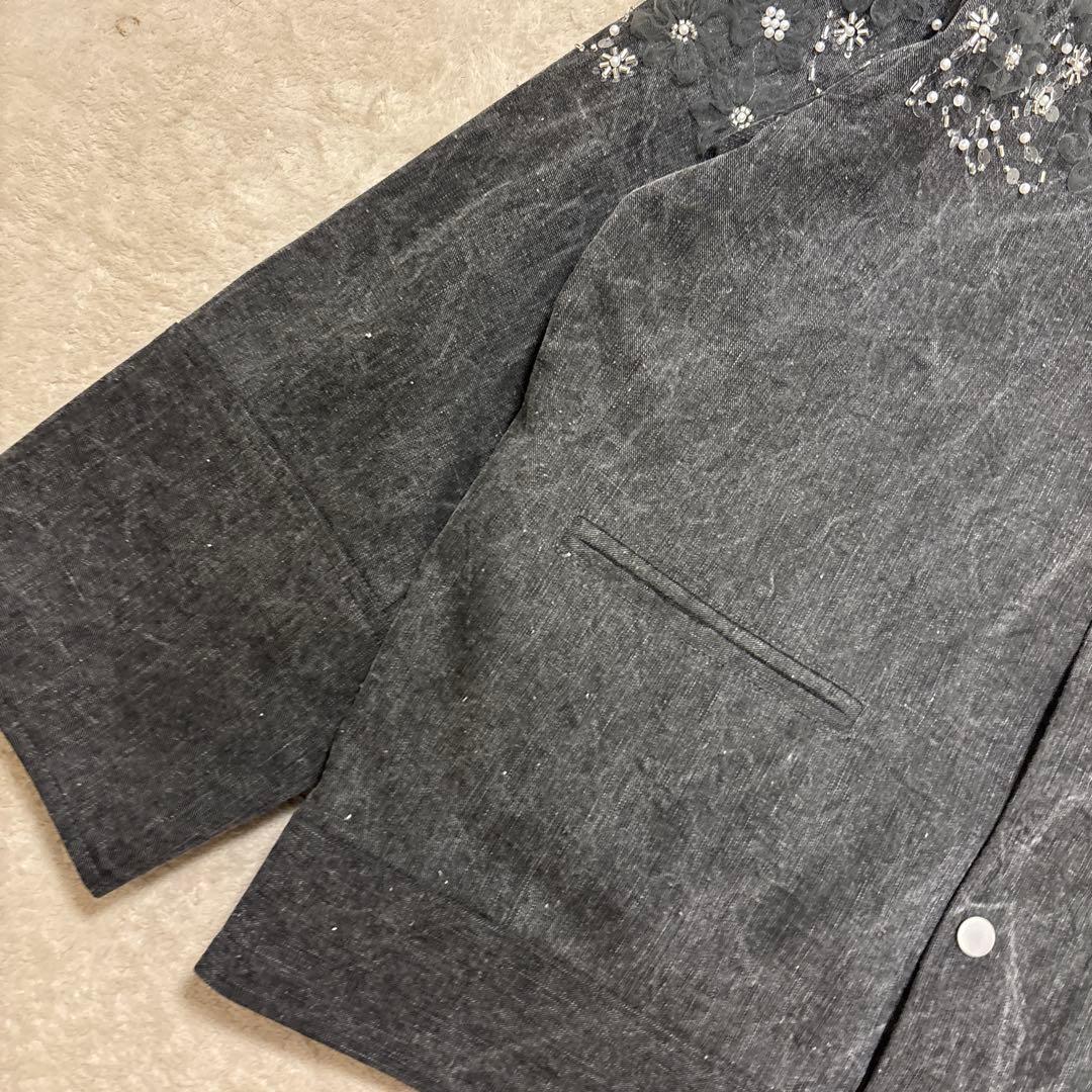 美品⭐️SNIDEL 24ss エンブロイダリーブルゾン　インディゴ　グレー　花