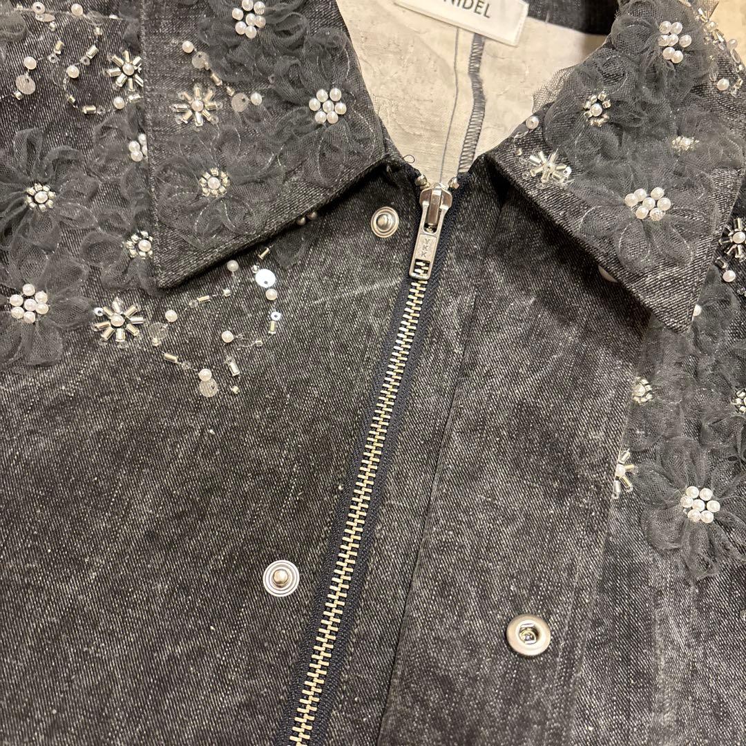 美品⭐️SNIDEL 24ss エンブロイダリーブルゾン　インディゴ　グレー　花