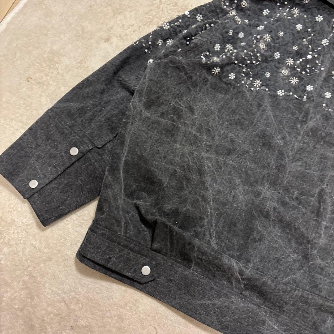 美品⭐️SNIDEL 24ss エンブロイダリーブルゾン　インディゴ　グレー　花