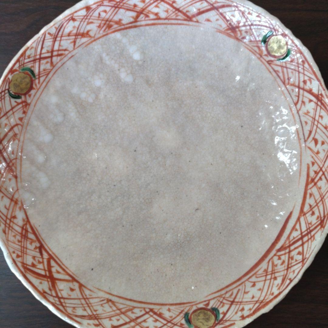 黒岩卓実　赤絵　大皿　26センチ　手描き陶器皿 赤い線